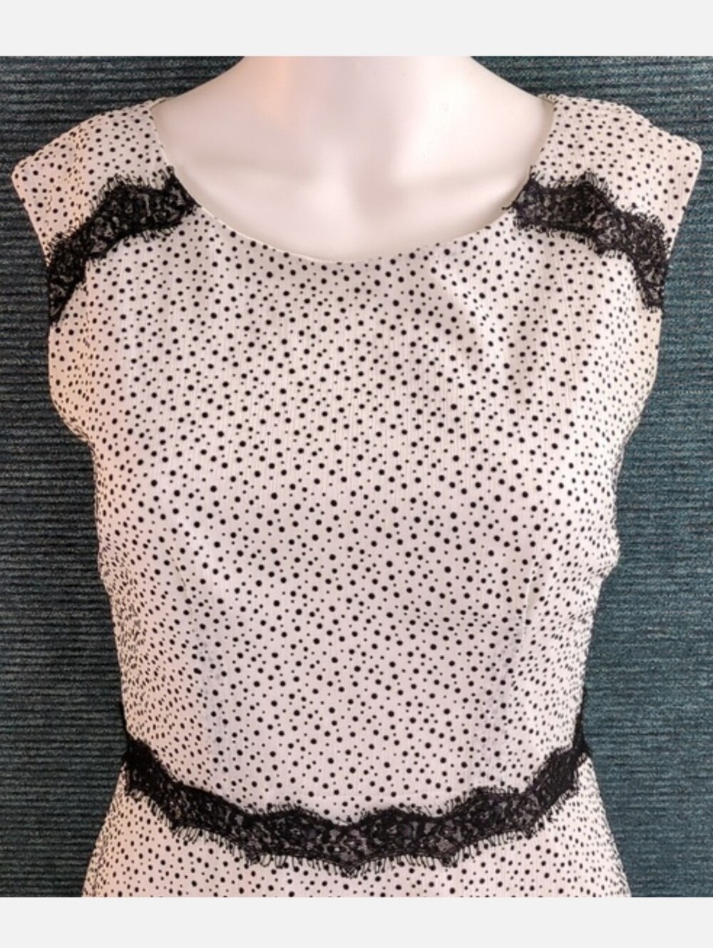 Betsey Johnson Black And White Flocked Dress With Eyelash Lace Trim - Picture 3 of 13